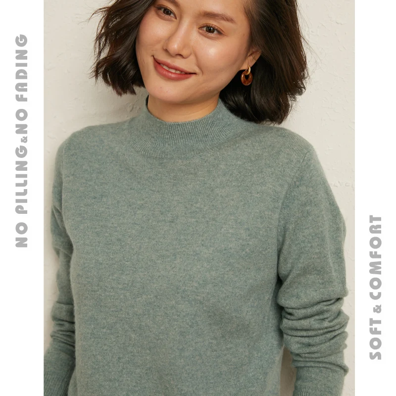 

Half Turtleneck Autumn Winter Warm Soft Knitted Pullover Femme Jumper Women Cashmere Sweater