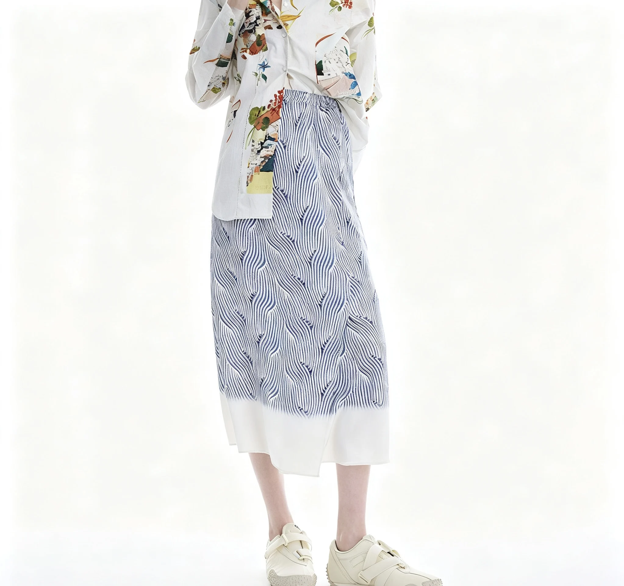 2026 New Spanish Original Single Women's Half length Skirt with Elastic Printing, Embroidered Tie Dyeing Splicing, Light Luxury
