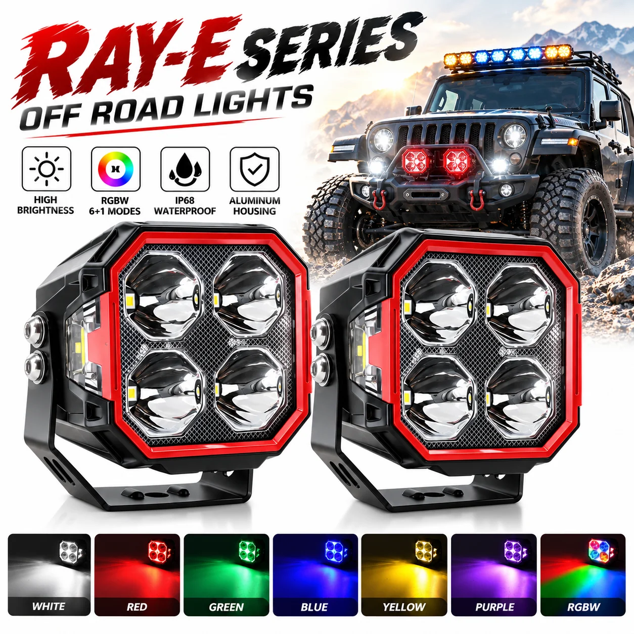 RGBW LED Pod Light 3 Inch Off Road Driving Light High Brightness Spot Beam Work Lamp 6+1 Color Modes for Jeep Truck ATV UTV SUV