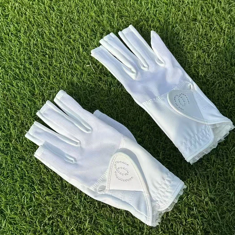 Open Finger Women Golf Gloves, Anti-slip and wear-resistant，Lace Ruffle Breathable Sunscreen Golf Mittens Left & Right Hand view 5