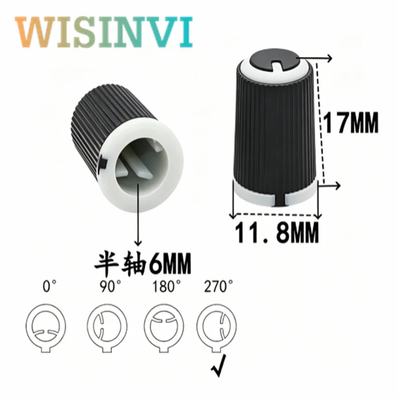 10 Stück 11,8x17mm Kunststoff-Potentiometerknöpfe, 6mm D-Welle, Drehknopfkappe zur Lautstärkeregelung für Audio-Mixer, Leistungsverstärker, Schalterkappe – Detail 1