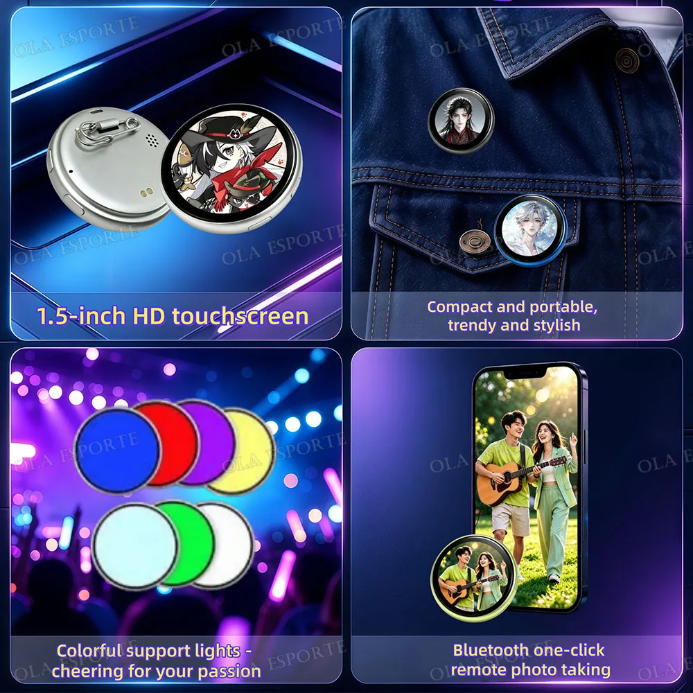 Anime E-Badge Display Pin Dynamic Electronic Badge Anime Merchandise Digital Display Badge Dynamic Gift For Friends New M3