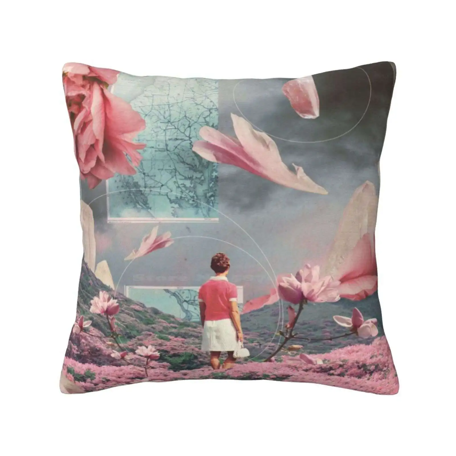 Trying To Accept The Distance Home Sofa Car Cushion Cover Pillowcase Frank Moth Collage Vintage Retro Romantic Pastel Pink