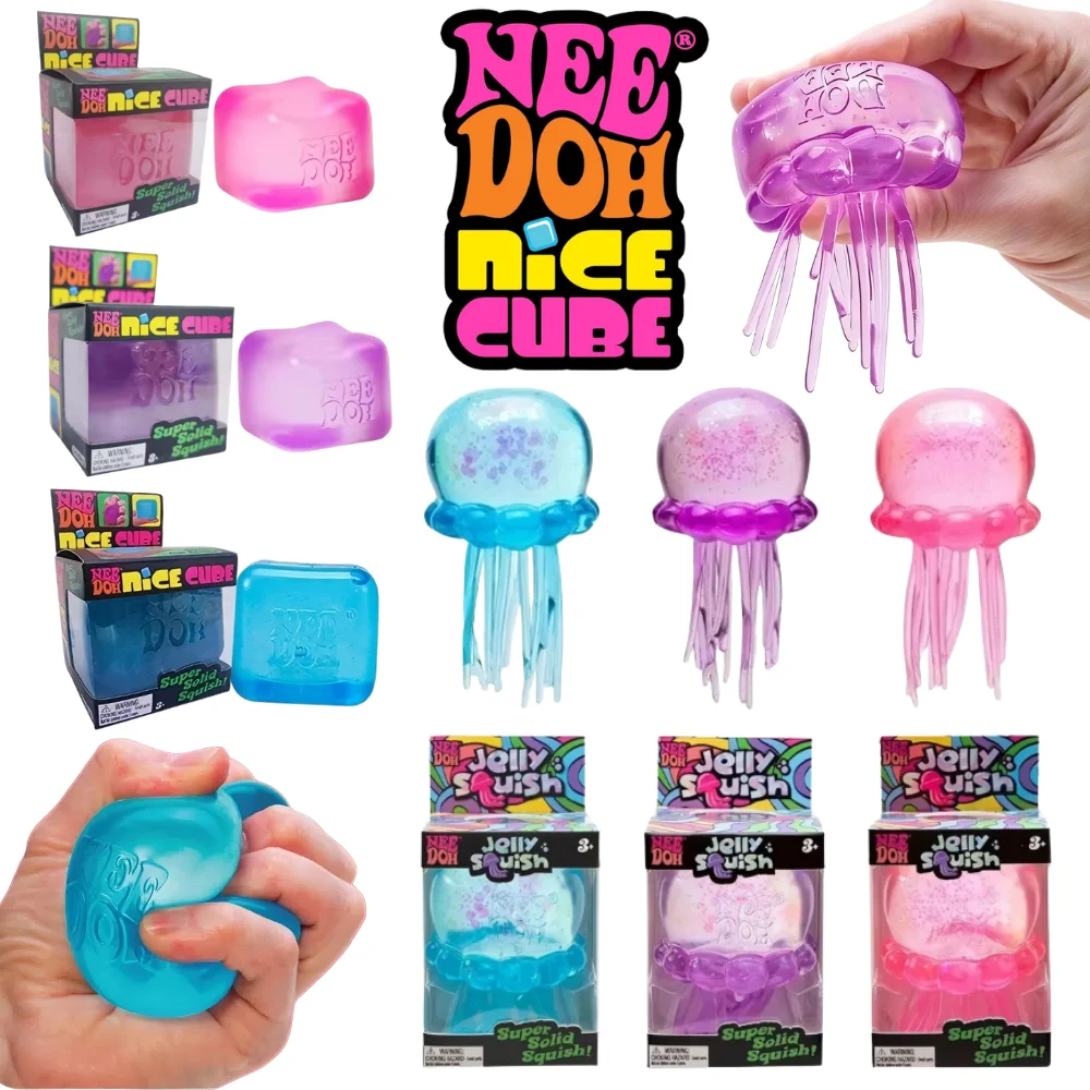 Juguete de moda Nee Doh Jellyfish & Cube Squish, juguete sensorial suave de gelatina para aliviar el estrés, NeeDoh para niños y adultos