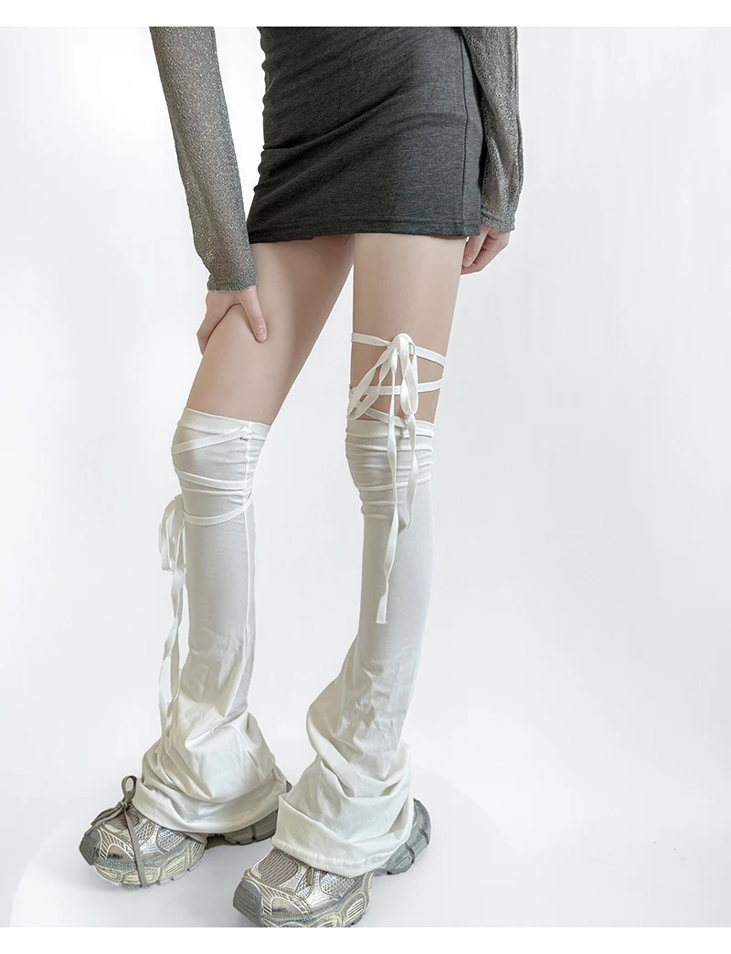 Y2K Damen-Beinlinge, vier Jahreszeiten, Fußabdeckung, langer Strumpf, JK Mädchen, einfarbig, über dem Knie, zum Binden, oberschenkelhohe Fußsocken – Detail 13