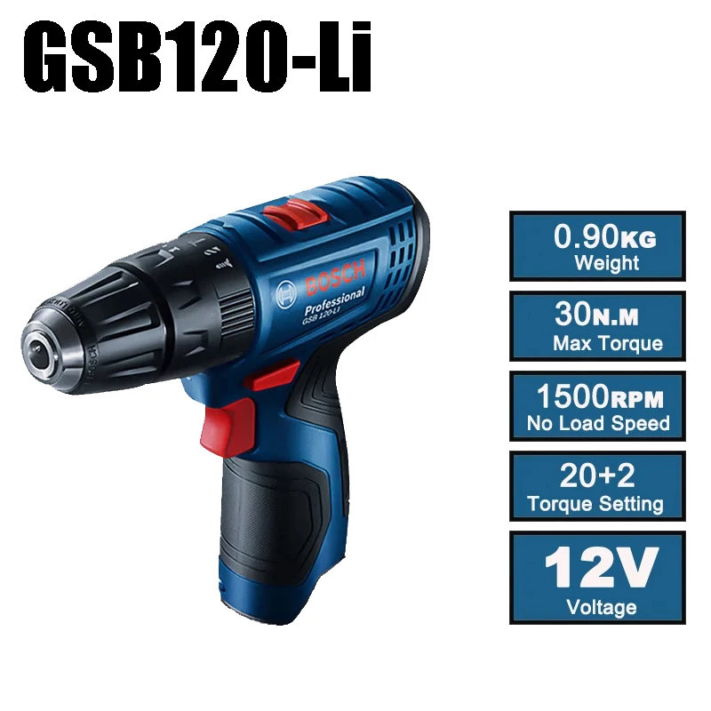 Imagem -04 - Bateria de Lítio Broca Elétrica Household Cordless Hand Drill Brushless Chave de Fenda Elétrica Ferramenta Elétrica Bosch-gsb120-li 12v