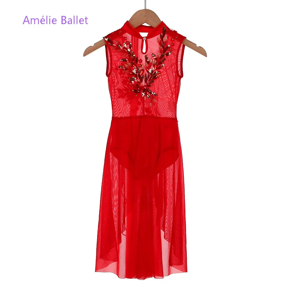 

26107 Новый балетный костюм, красный лиф из спандекса, балетное платье для взрослых девочек, балетные, лирические и современные танцевальные костюмы