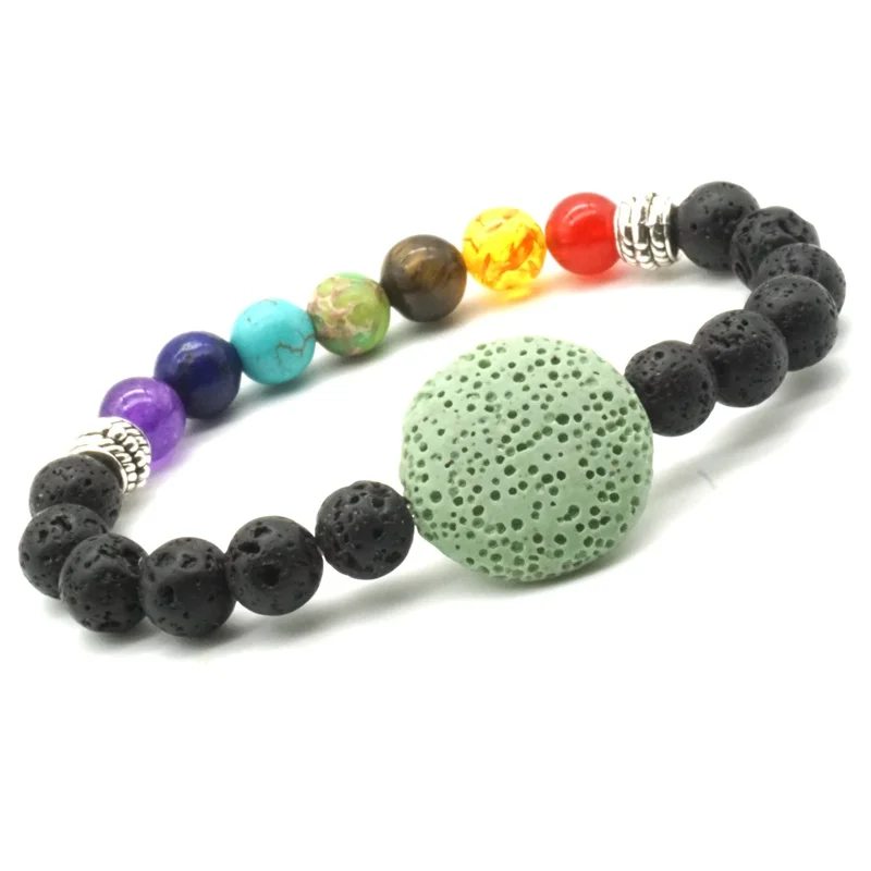 

10pcs 20mm Round Lava Stone 8mm Black Bead Essential Oil Diffuser Bracelet Jewelry 7 Chakra Men Women Charm Bracelet