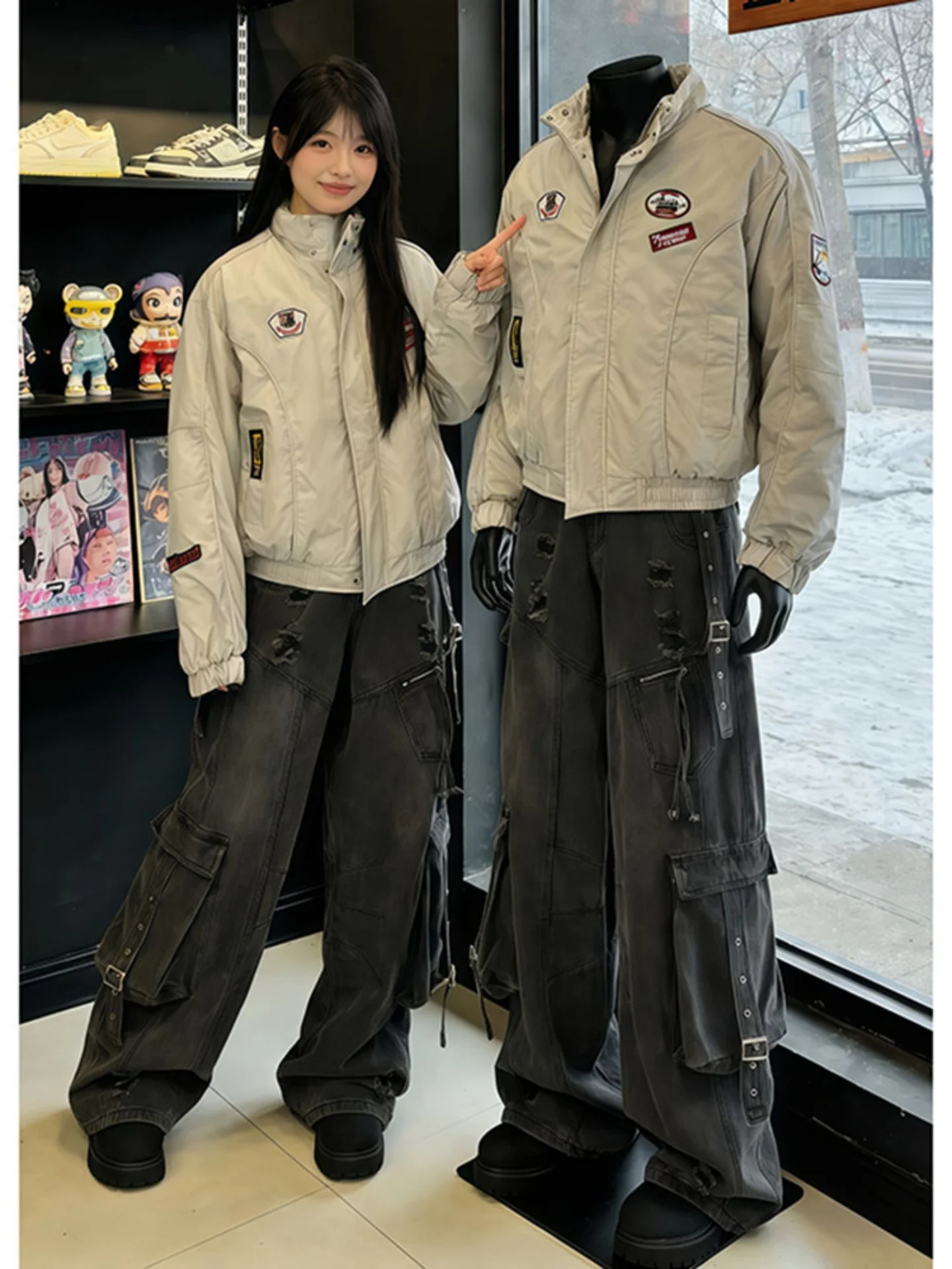 

Ретро-куртка в американском уличном стиле с вышивкой, хлопковая, утепленная, с воротником-стойкой, зимнее пальто для мужчин, теплая повседневная верхняя одежда для пар