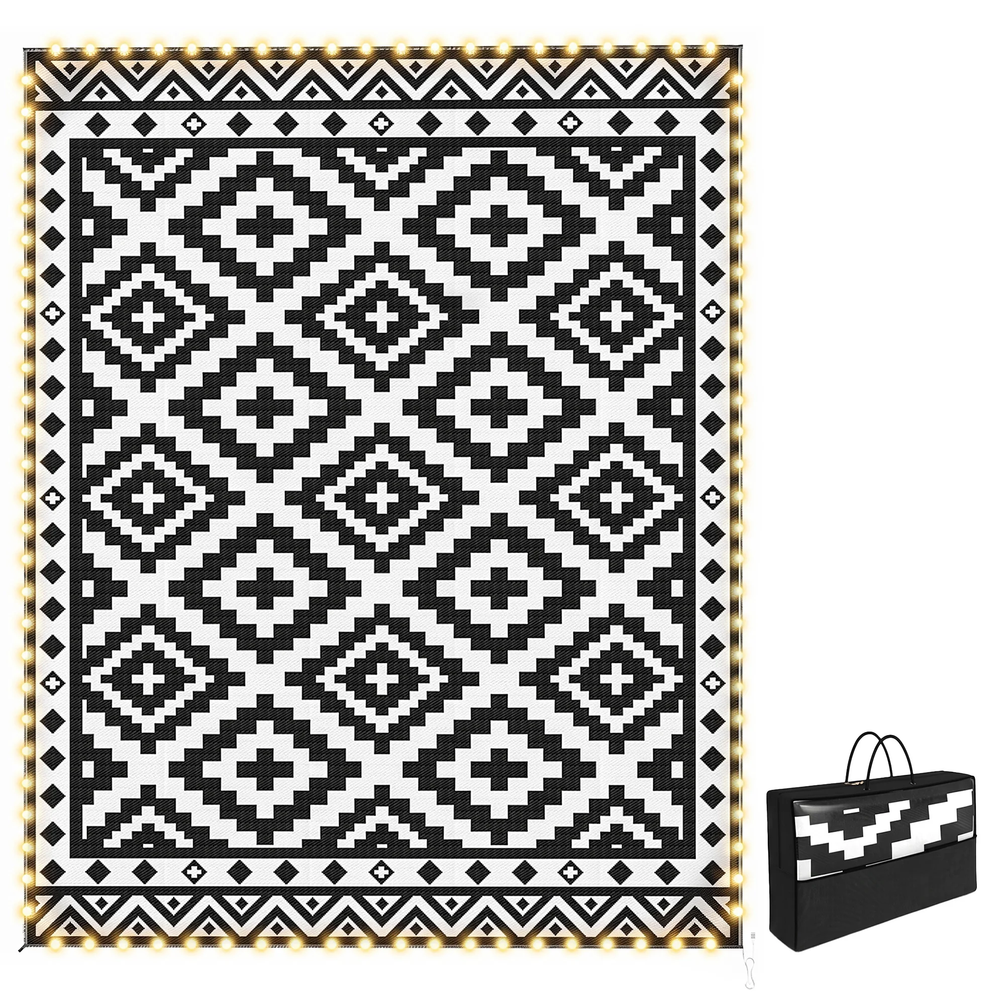Outdoor Rug Carpet Reversible 10' x 8', Black