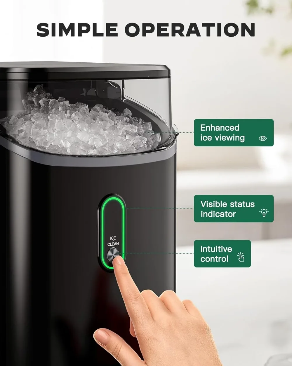 Nugget Ice Maker Countertop, Pebble Ice Maker with Soft Chewable Ice,  with Self-Cleaning, 33lbs/24H for Home,Kitchen,Office