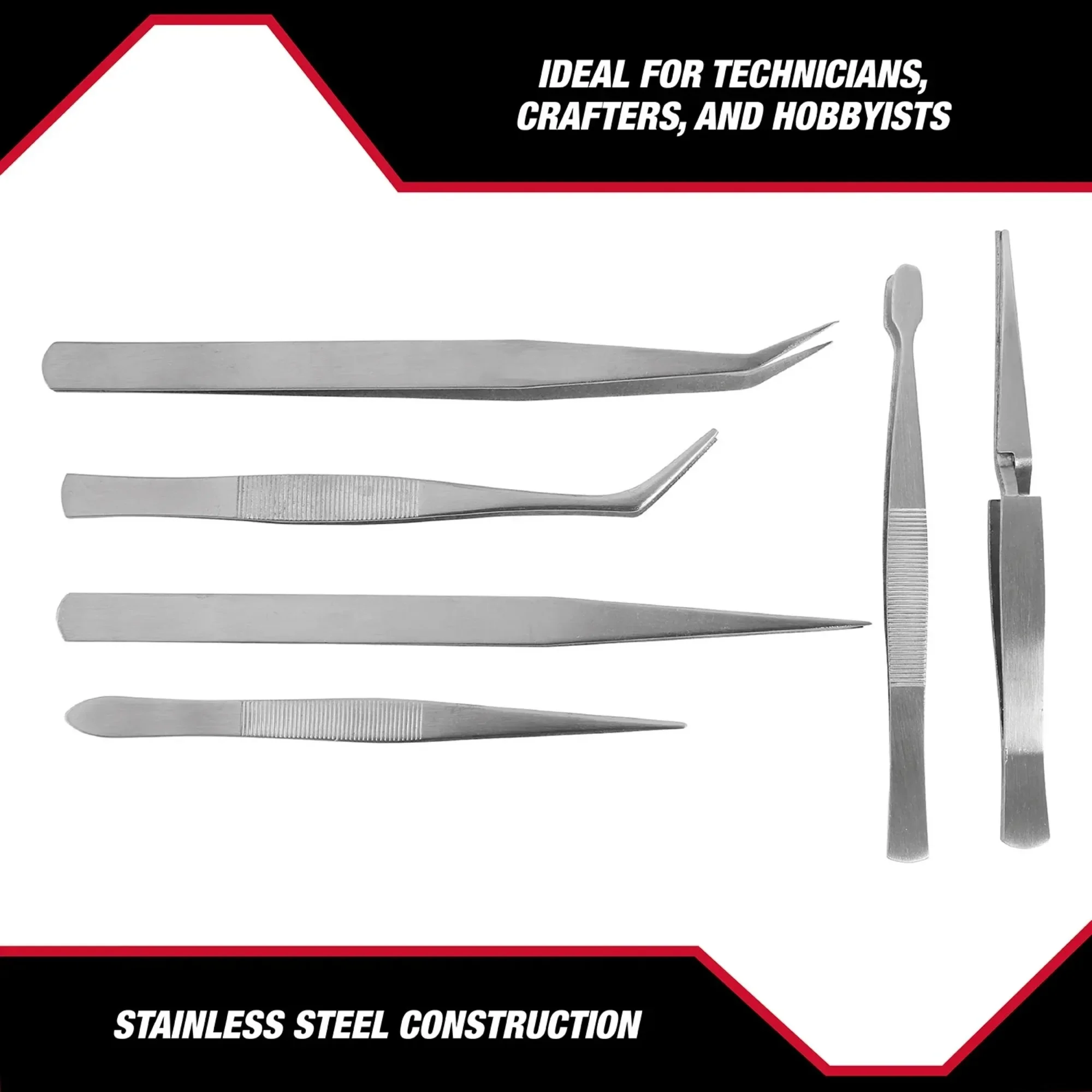 Hyper Tough 6-Piece Fine Point Stainless Steel Tweezer Set