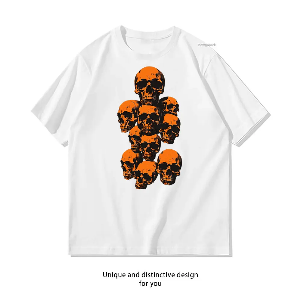 Orange Skull Array T-Shirt Casual cotton graphic t shirts Creative streetwear Classic O-neck shirt