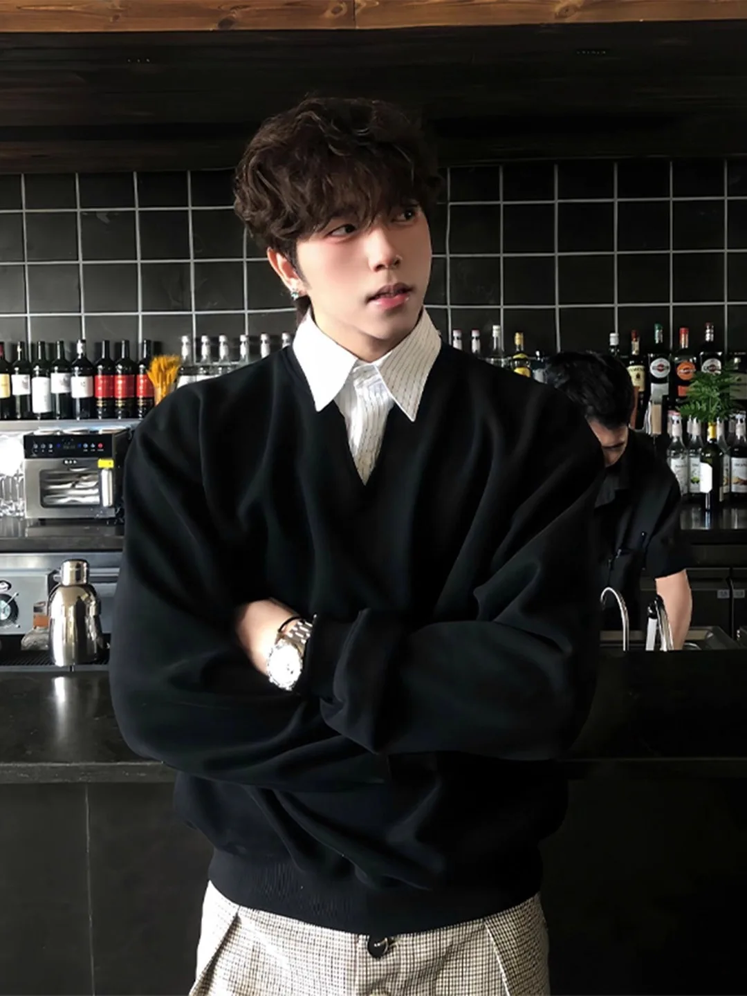 

Мужской осенний свитшот College Sle V-Ne Stripe в американском стиле, свободного кроя, с длинными рукавами, премиум-класса, верхняя одежда