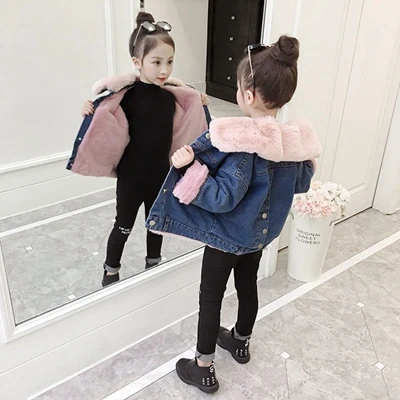 

Winter jackets girls coats baby toddler girl thicken jackets kids denim warm collar coat fashion children's clothing outerwear