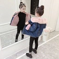 Winter jackets girls coats baby toddler girl thicken jackets kids denim warm collar coat fashion children's clothing outerwear