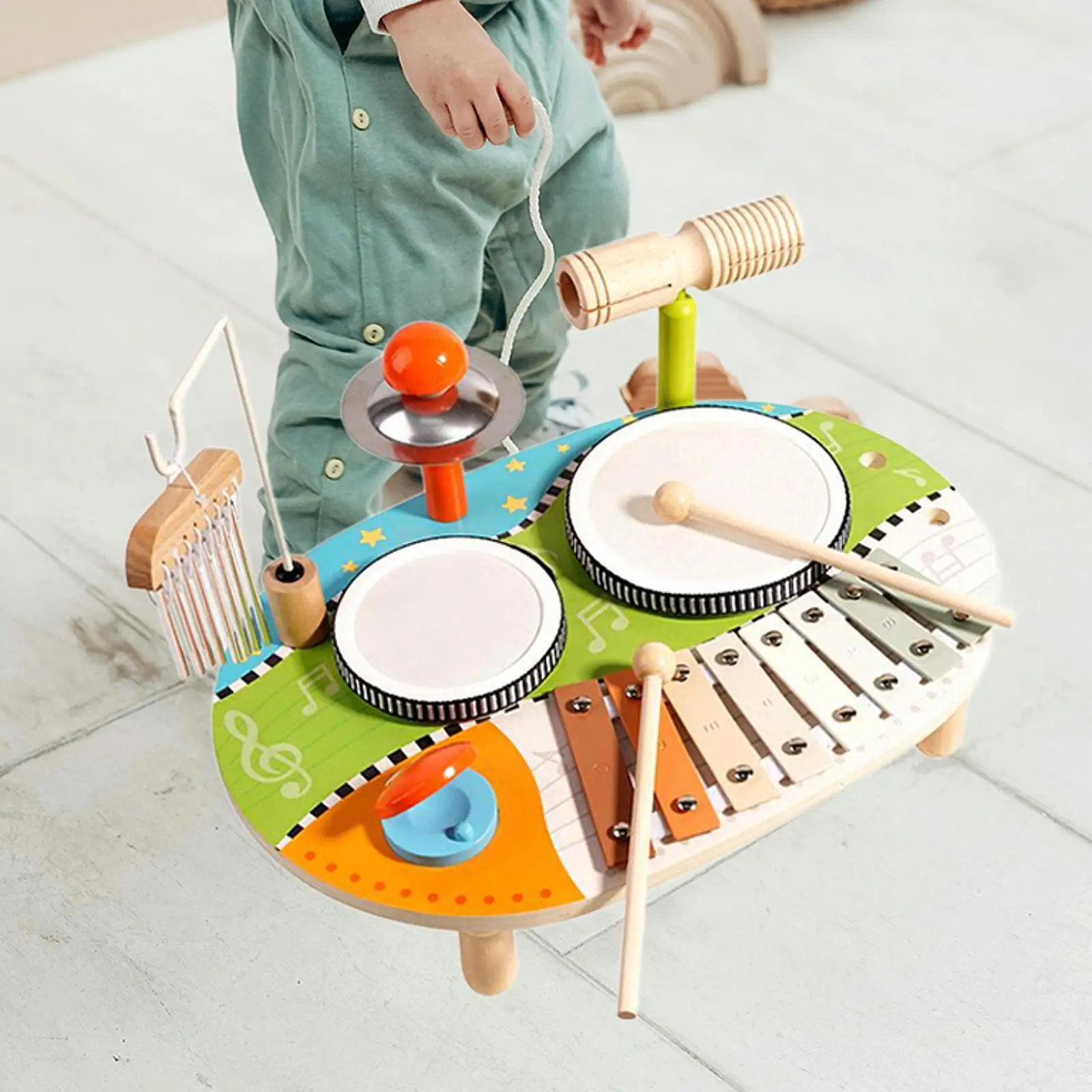 Xylophone Drum Set Kids Drum Kits Fine Motor Skill Detachable Musical Instrument Toy Wood Percussion Toy for Kids Party Favor