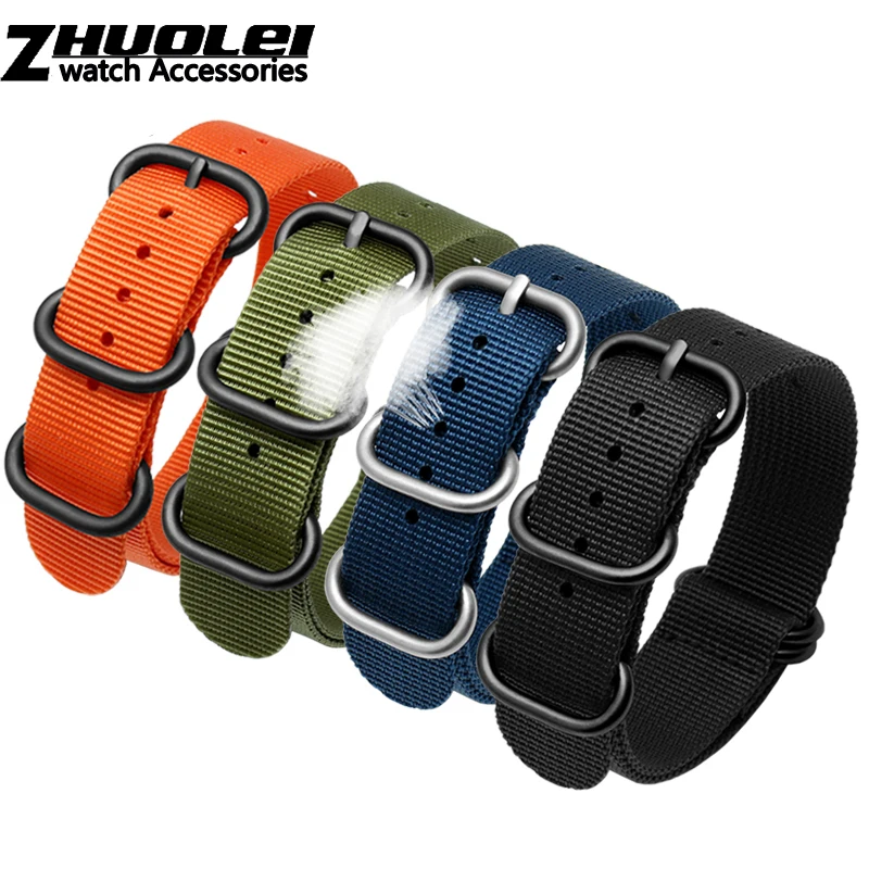 Ring buckle Strap Wholesale Heavy Duty Nylon Watchband 18mm 20mm 22mm 24mm men's Stripe Rainbow Canvas Replacement bracelet