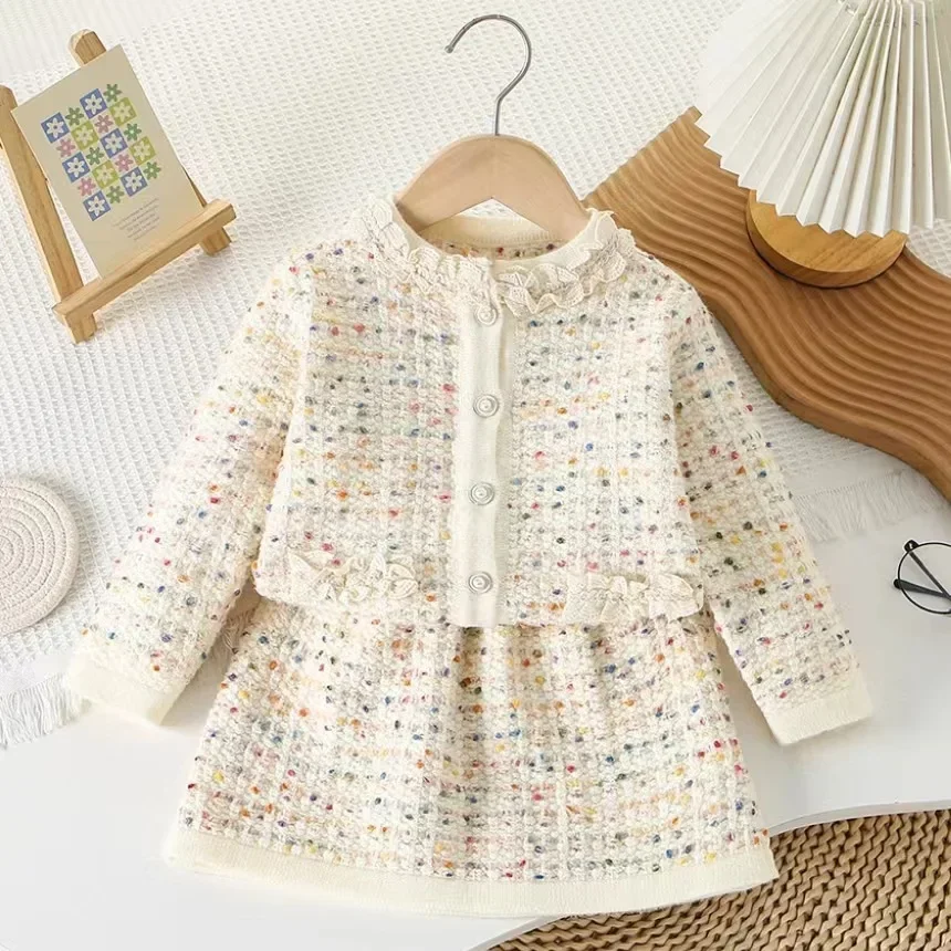 Childrens Sets Girl Sweater Autumn Winter New Baby Fashionable Knitting Two Pieces Korean Princess Skirt 2024 Simple