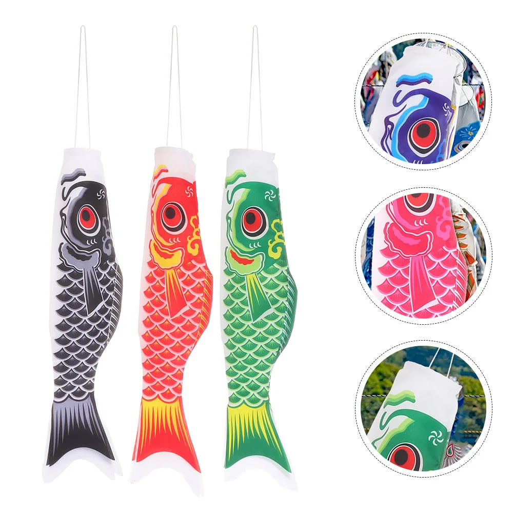 3 Pcs Fish Banner See Outdoor Hanging Decorations Kite Hand Satin Wind Sock Garden Beach Party Socks Clearance