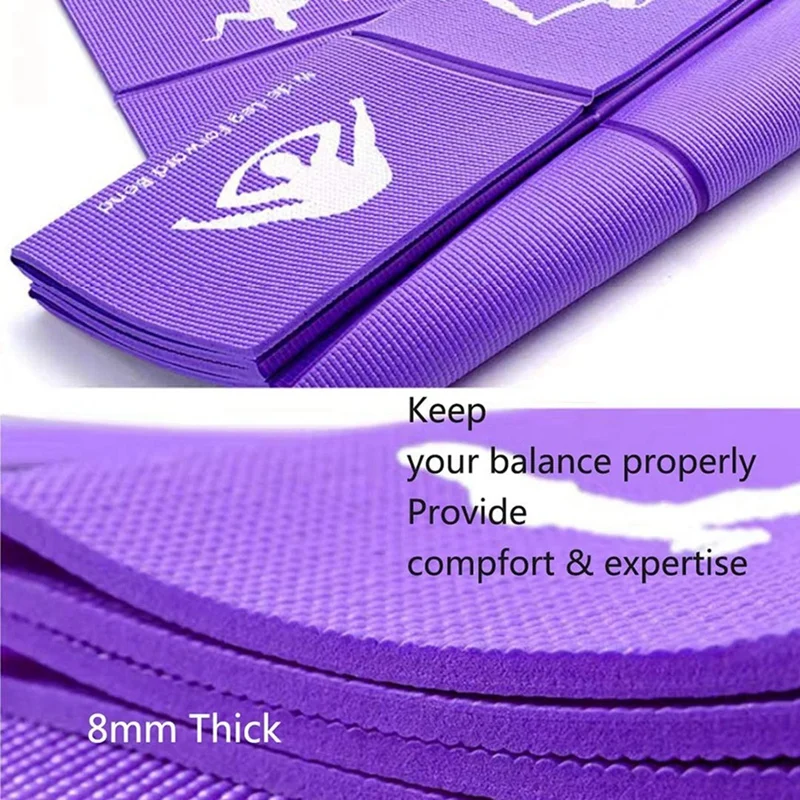 PVC Foldable Yoga Mat Exercise Mat Thickened Non-Slip Folding Gym Fitness Mat Pilates Supplies Floor Game Mat, Purple Durable