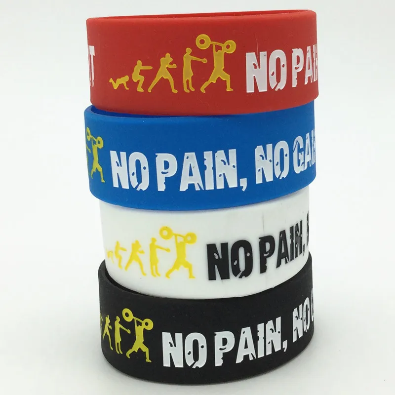 1pc/4pcs no pain no gain sport silicone wristband rubber bracelet