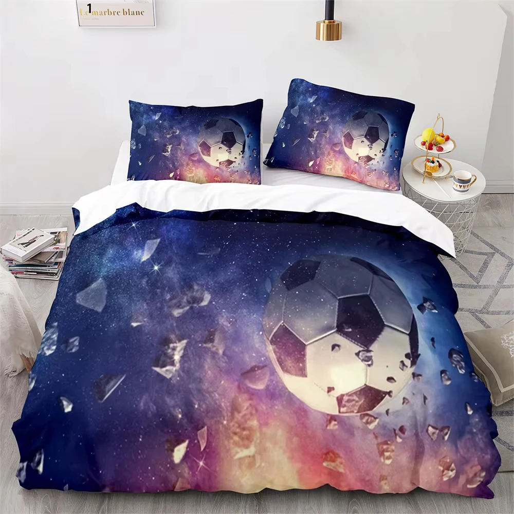 Football Duvet Cover Full King Size Galaxy Soccer Ball Bedding Set Sports Theme Comforter Cover Mystery Starry Sky Quilt Cover