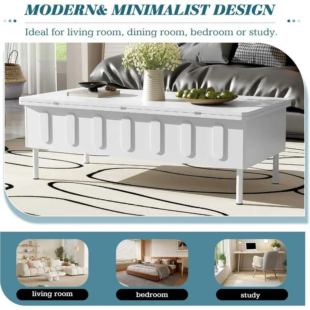 Lift Top Coffee Table, Coffee Tables with Storage for Living Room, Small Coffee Table with 2 Fabric Drawers & LED Light