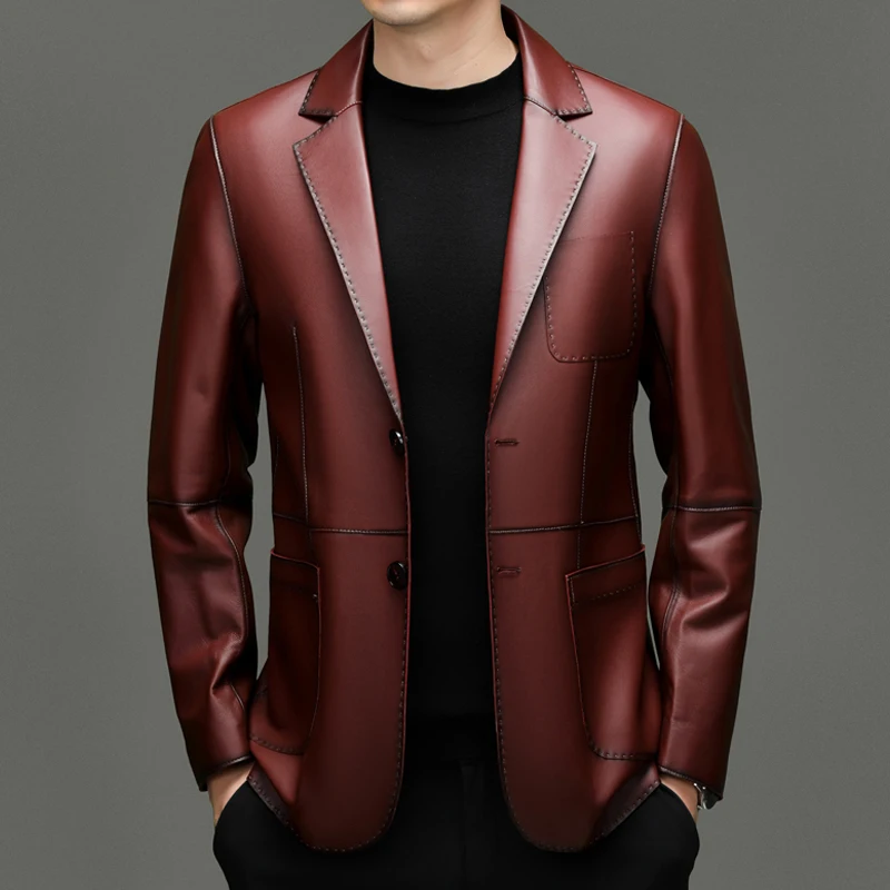 High-End Brazers For Men Sheepskin Genuine Leather Smart Casual Spring Top Quality Soft Comfortable Suit Jackets Terno Masculino