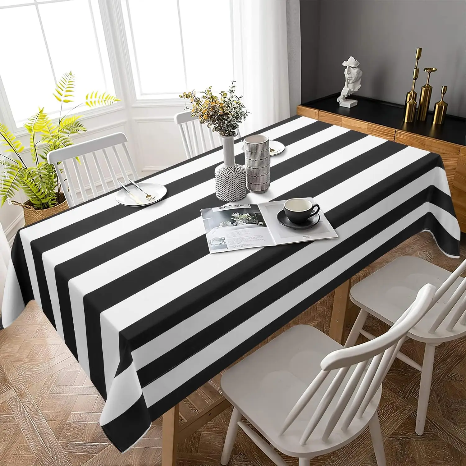 Black White Striped Tablecloth for Rectangle Geometric Stripe Waterproof Table Cloth for Kitchen Dining Room Holiday decorations