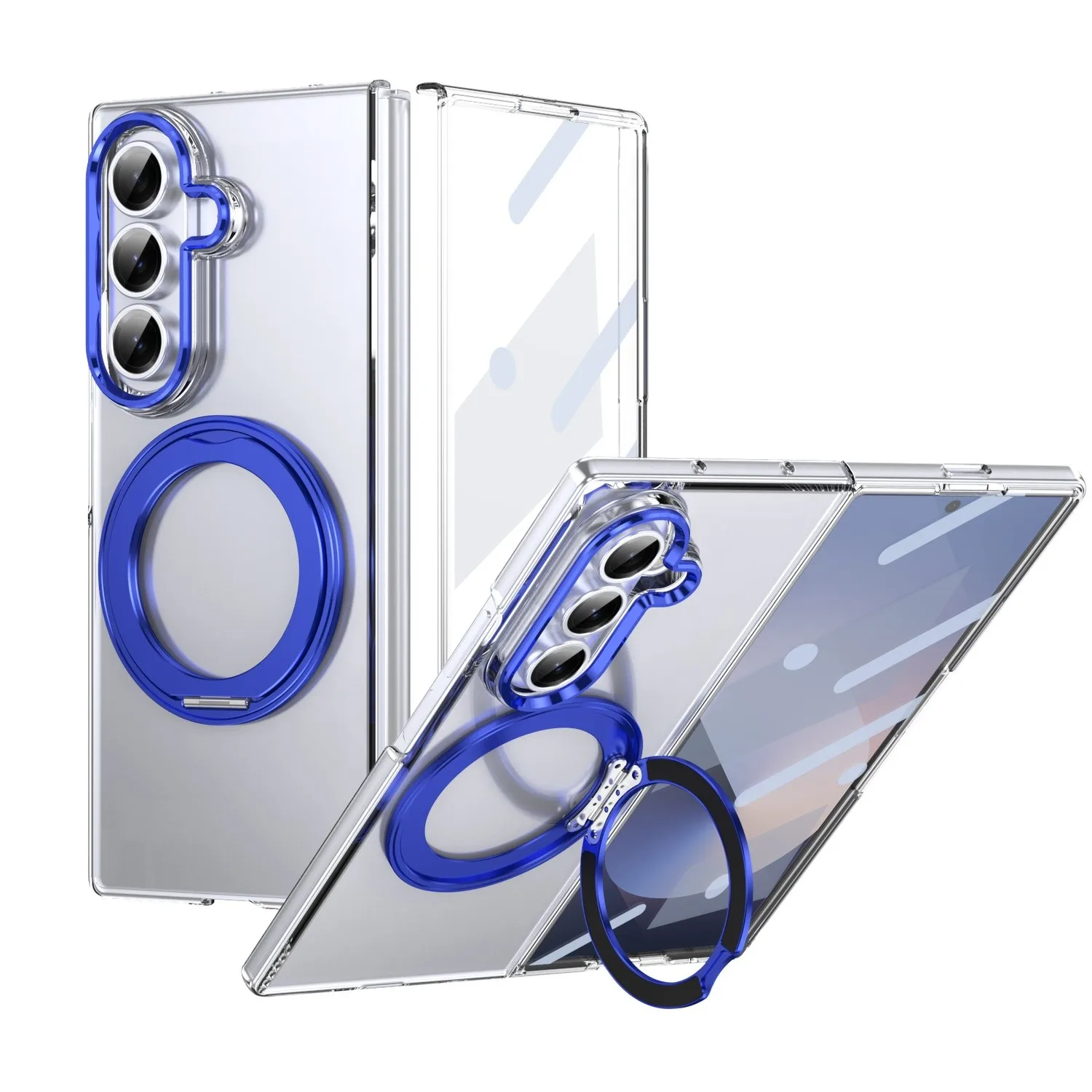 

Магнитный прозрачный чехол для телефона Samsung Galaxy Z Fold 7 6 5 4 ZFold7 ZFold6, гибридный закаленный держатель с кольцом, жесткая задняя крышка