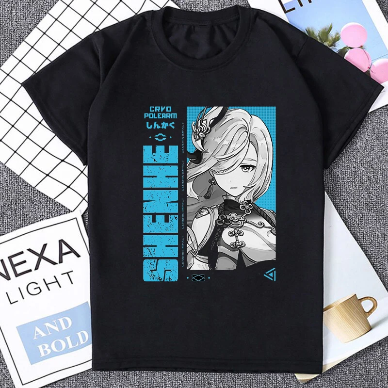 Hu Tao Shenhe Waifu Genshin Impact Graphic Printed Otaku T-shirt Hot Game Harajuku ACG Fans T Shirt Streetwear Hipster Man Tees