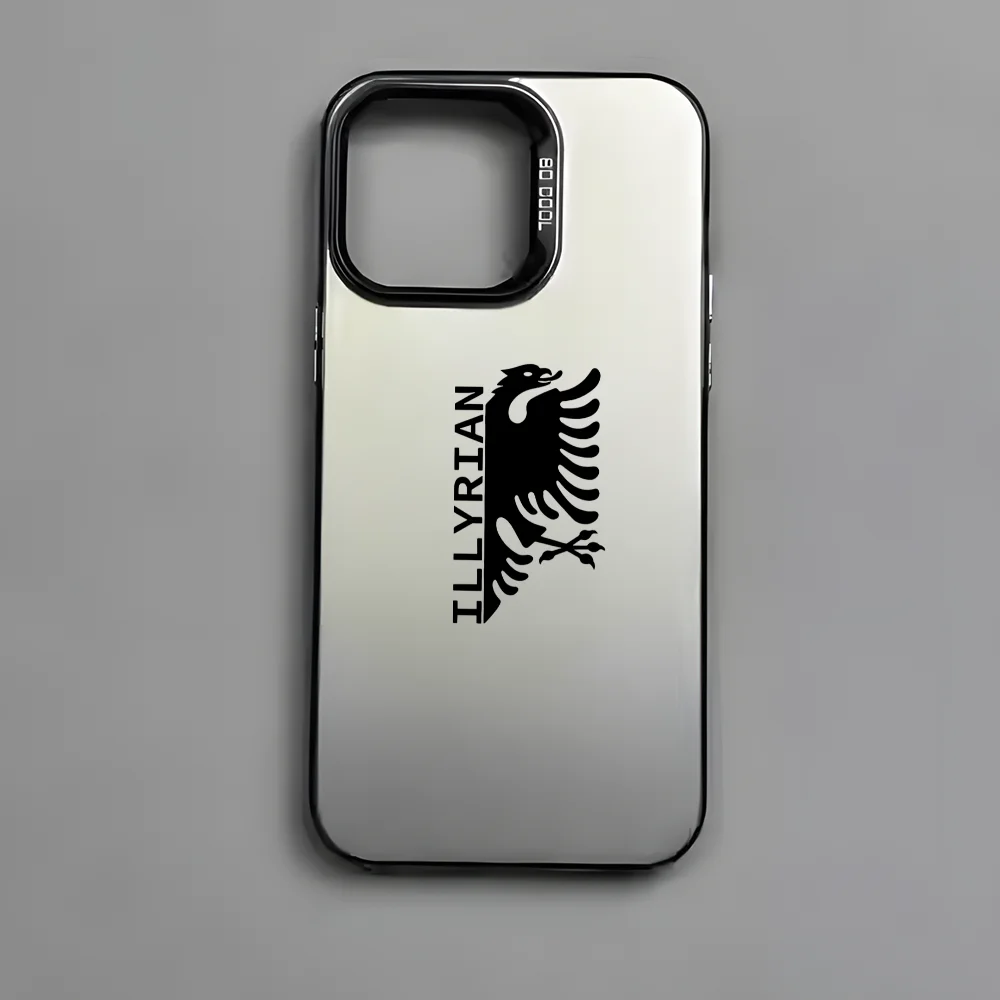 حافظة هاتف بخريطة العلم الألباني لهاتف آيفون 16 15 14 13 12 11 برو ماكس أسود غير لامع متعدد الألوان ليزر معدني أورورا فوندا #5