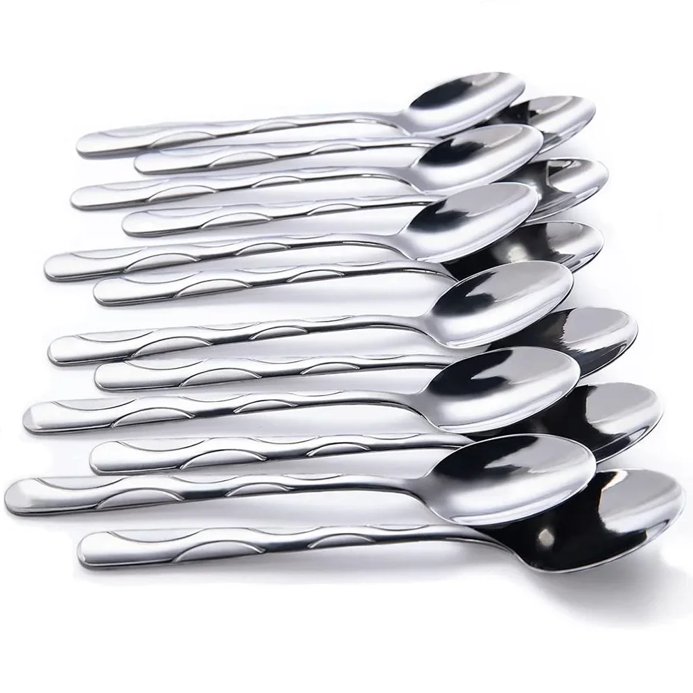 Stainless Steel Teaspoon Coffee Spoons 6\'\' 15cm Ice Cream Tea Spoon Dessert Mixing Honey Kitchen Cutlery Mirror polished 4-12pcs