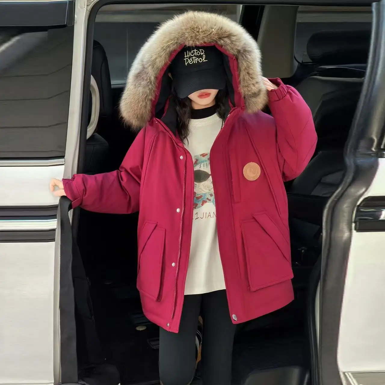 

Girls Fashionable White Duck Down Jacket With Real Fur Hood Winter Warm Parka Coat for Children 130-170cm