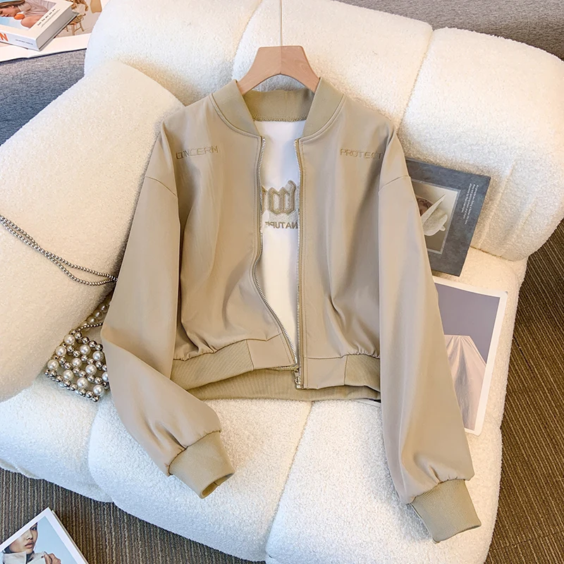 

2024 Women's Spring Autumn New Solid Color Casual Coat Female Short Baseball Uniform Jackets Ladies Long Sleeve Overcoats Q70