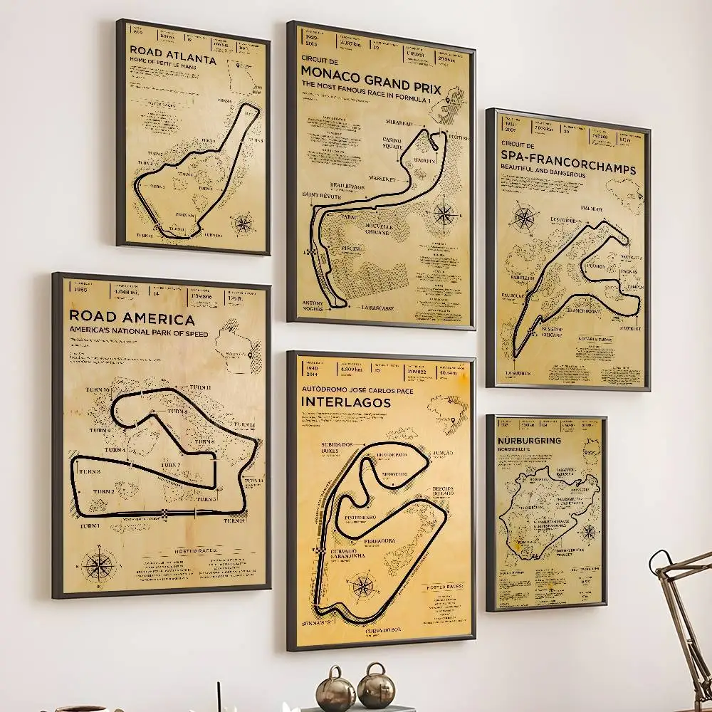 Póster de circuito Nurburgring F1, arte autoadhesivo, pegatina de papel impermeable, decoración de pared de habitación, cafetería, Bar