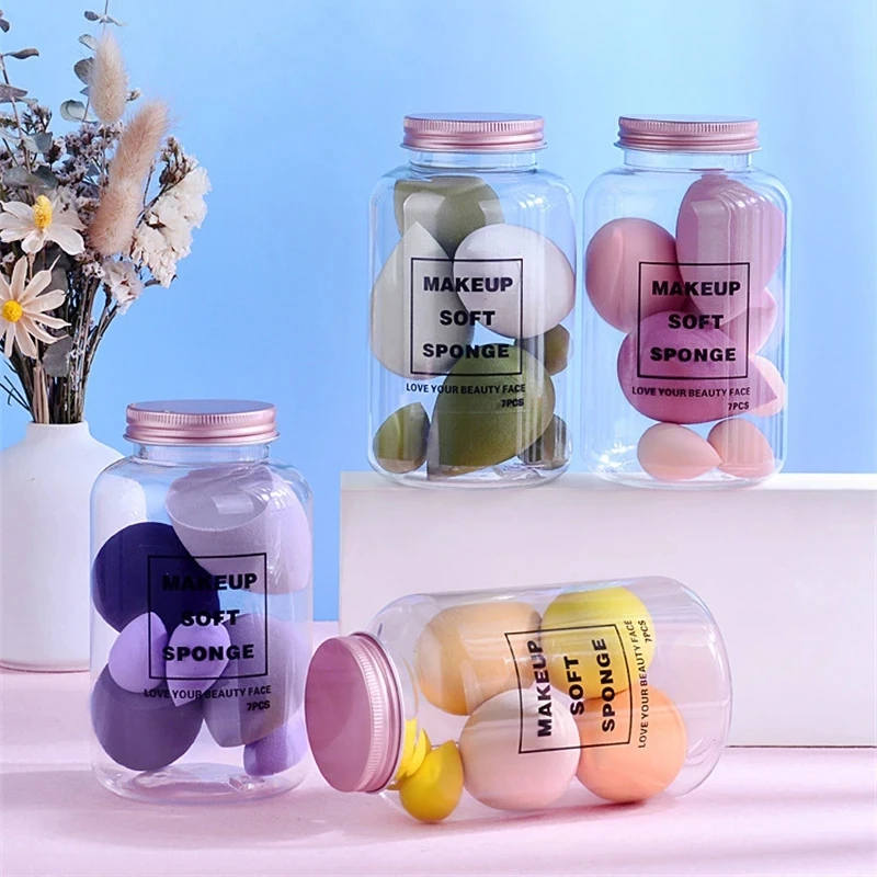 Ensemble d'éponges de maquillage 7 pièces/ensemble, adaptées à l'application de poudre de crème BB liquide, bouffantes de poudre à double usage sec et humide pour œufs de maquillage