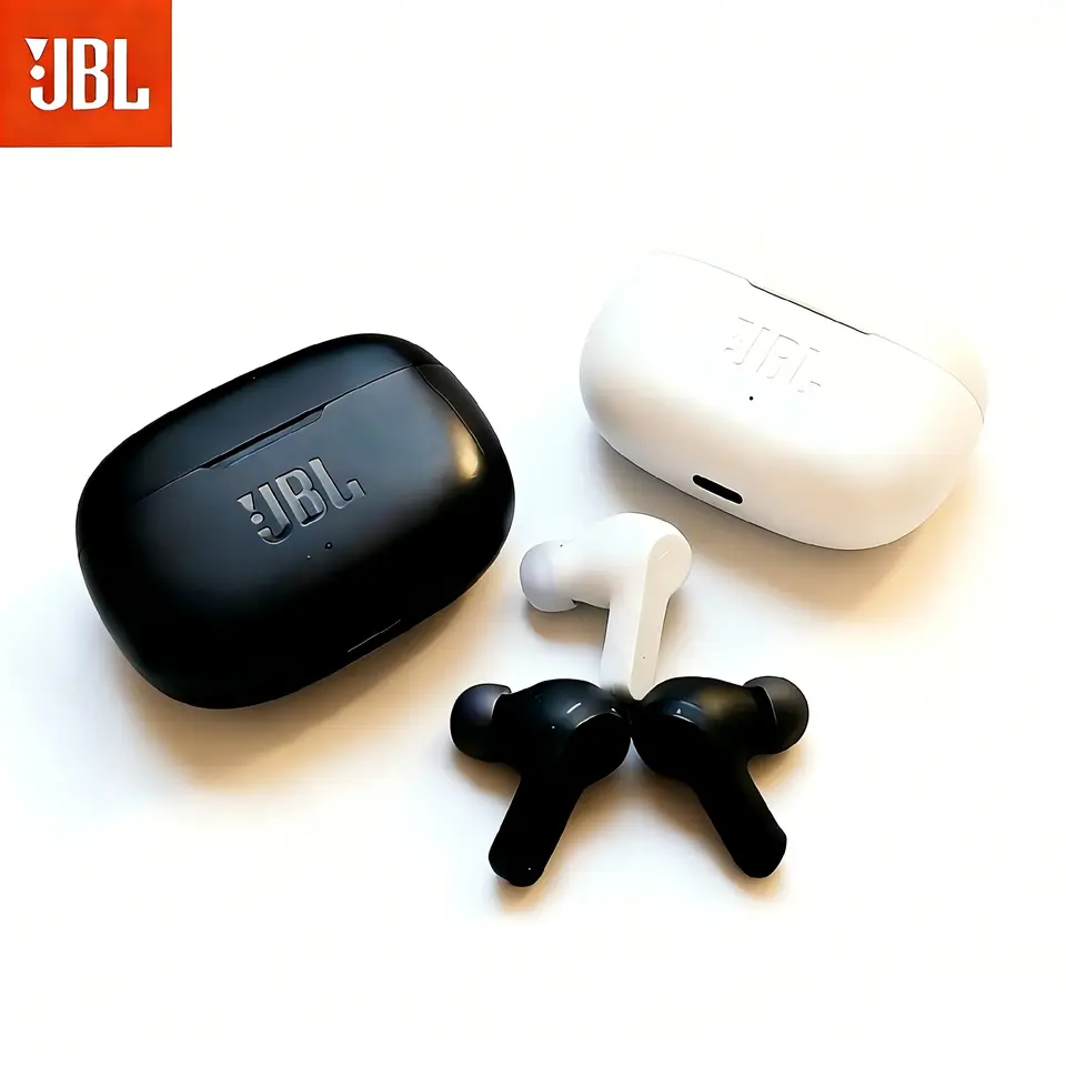 سماعات أذن JBL Wave 200 بلوتوث لاسلكية حقيقية، سماعات ستيريو مع صوت باس، سماعات رأس W200 مع ميكروفون