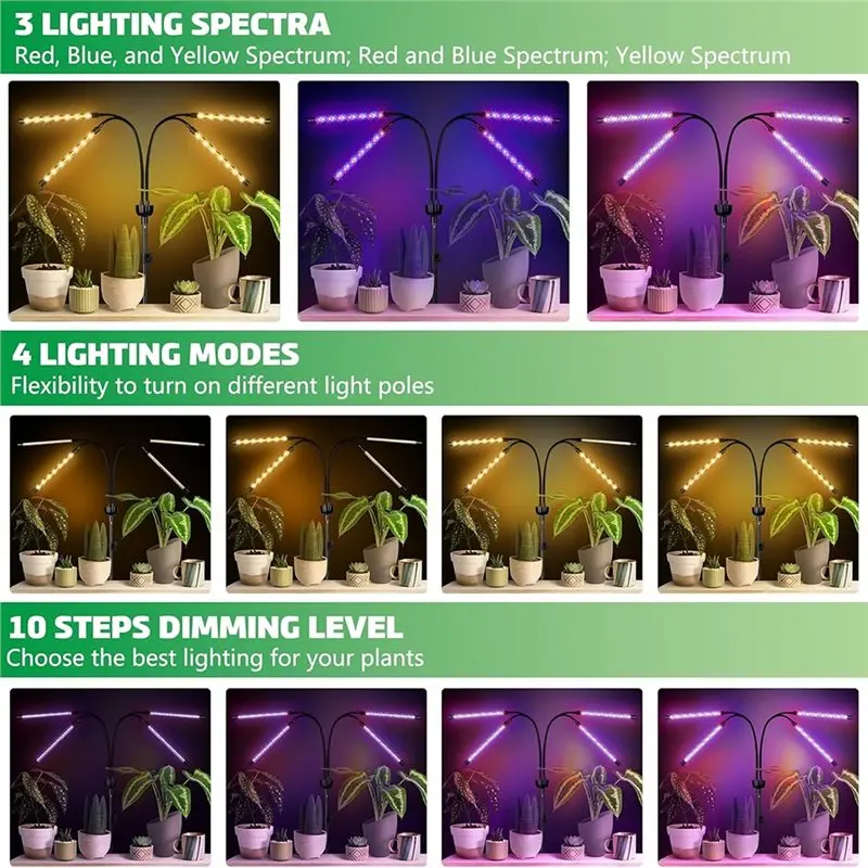 BYBS-Adjustable LED Grow Lights Featuring Full Spectrum Light, Tripod Stand, Remote Control, And Timer For Indoor Plant Lighting