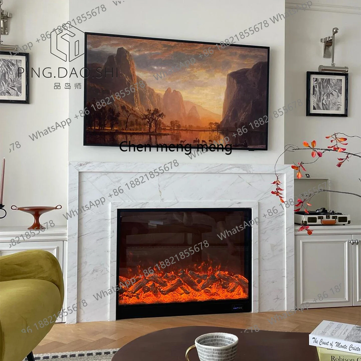 

New arrive French slate mantel decorative cabinet home homestay electronic simulation flame mantel villa porch frame