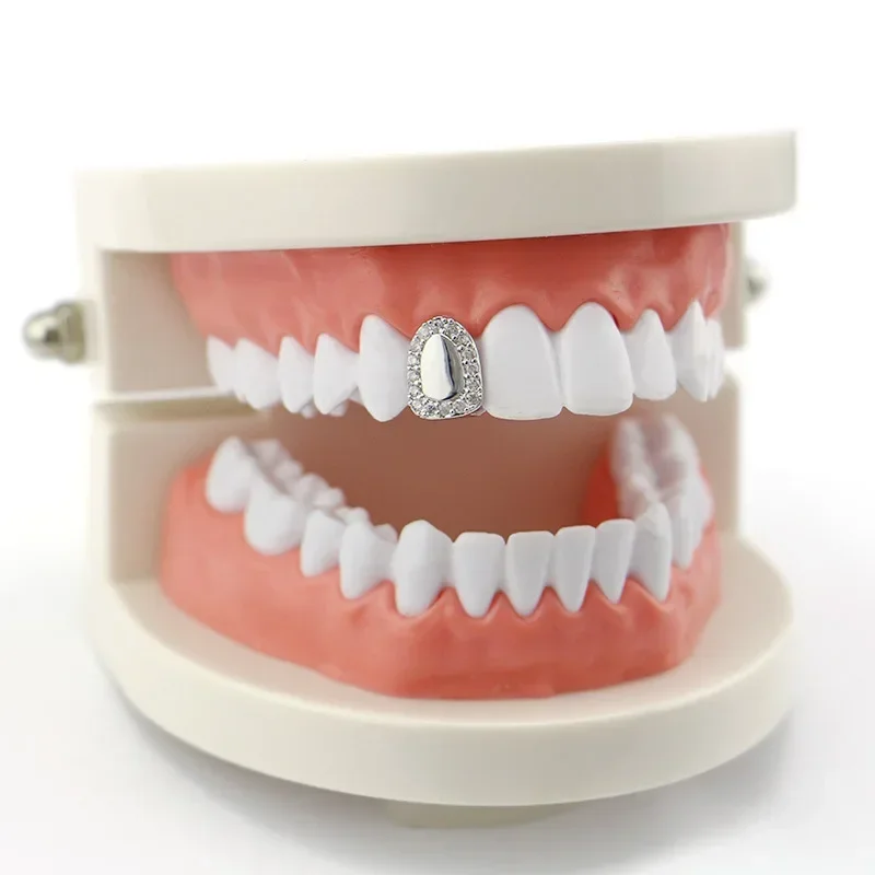 

Halloween Dentures Gold Teeth Cosplay party Grillz Single 18k Electroplated Diamond Door Style Hip-Hop Braces