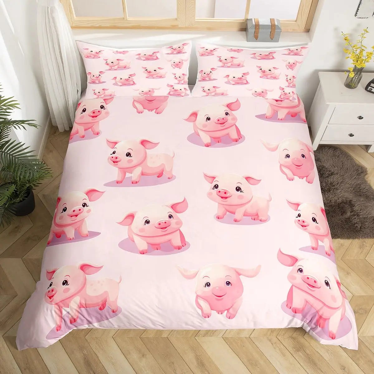 

Pink Pig Bedding Set King Queen Sleeping Pig Duvet Cover For Kids Boys Girls Kawaii Animals Comforter Cover With 2 Pillowcases
