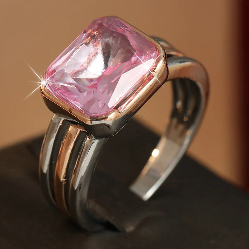 Ladies' Striped Wide Ring Romantic Pink Synthetic Zircon Inlay Exquisite Ring Daily Party Dating Elegant Charm Jewelry