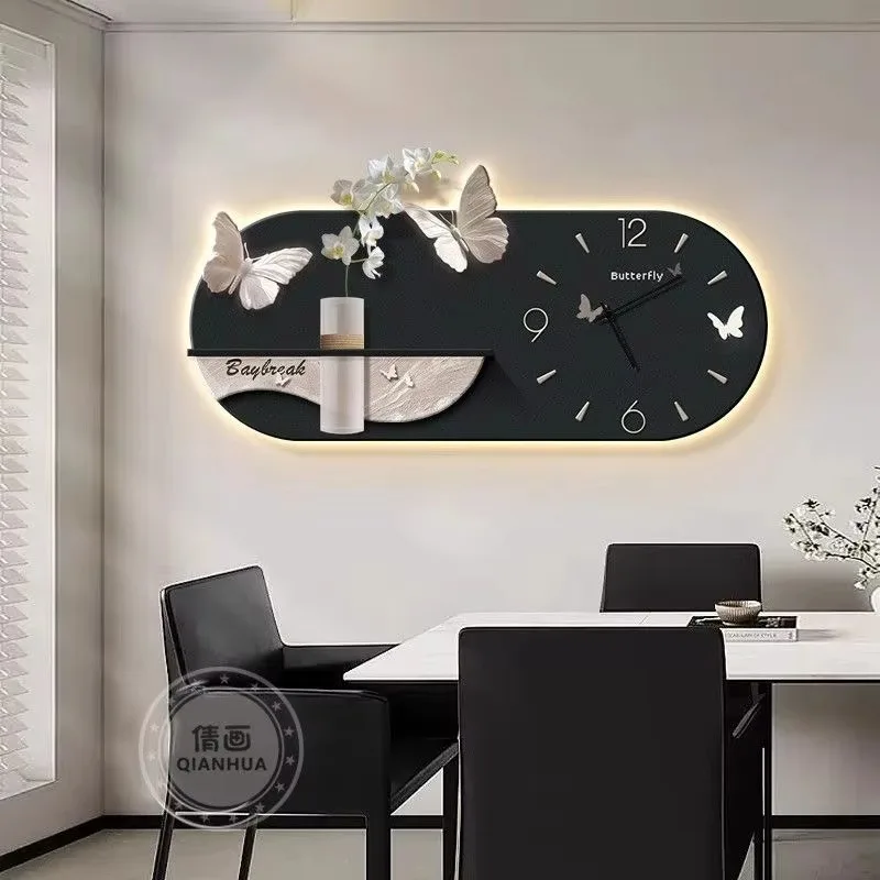 

61x29cm Modern Decorative Painting Wall Clock Dining Room Sofa Background Wall Clock Drop Shipping with LED Night Light