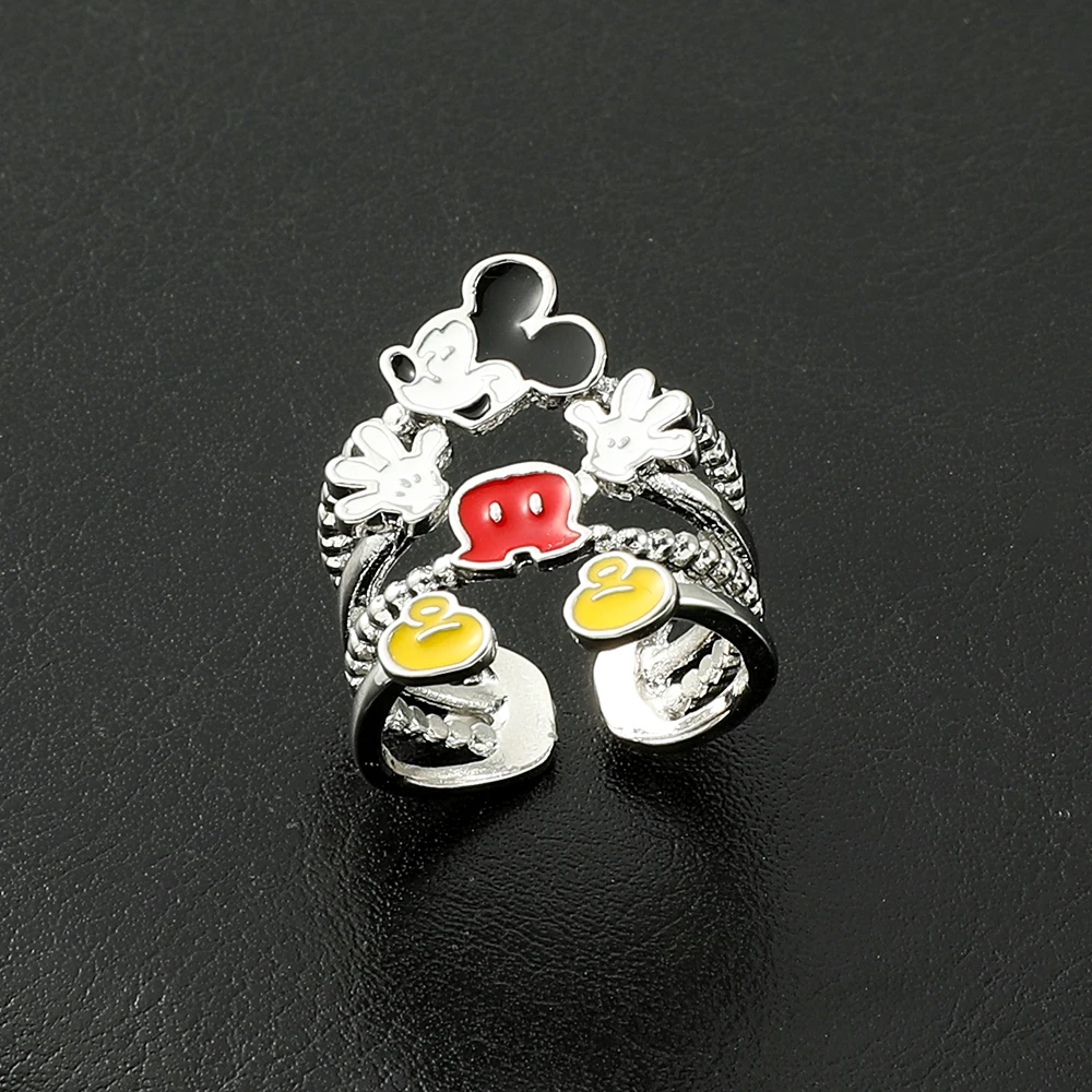 Cute Disney Mickey Mouse Rings Simple Fashion Multi-Storey Mickey Adjustable Open Rings for Girl Women Jewelry Accessories Gifts