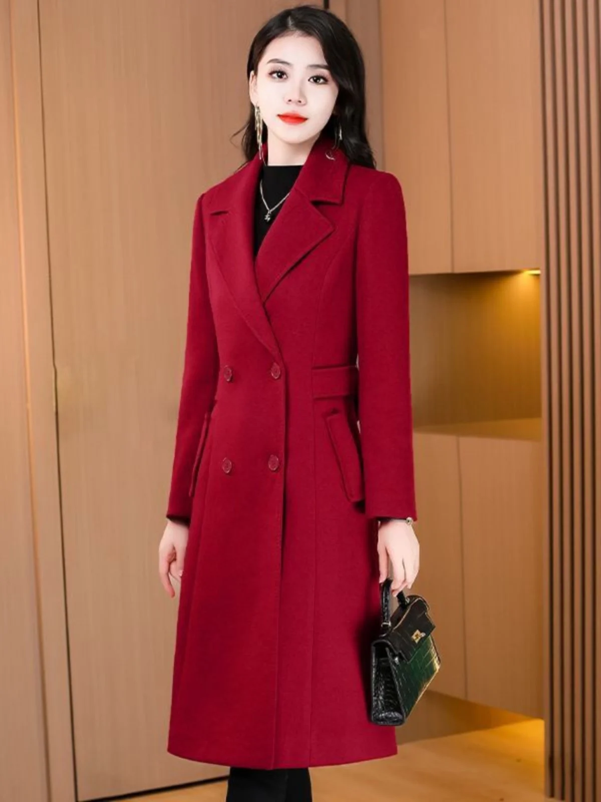 

Осенне-зимнее женское шерстяное пальто с утеплением, приталенное, высококачественное, в корейском стиле, для повседневной носки, средней длины, с завязками