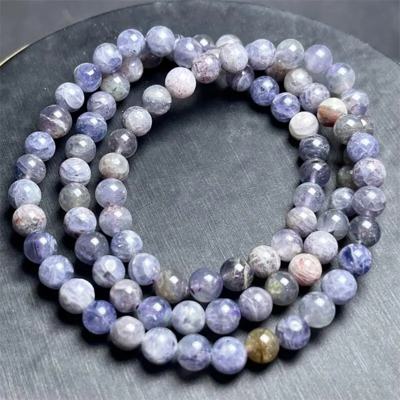 6 مللي متر الطبيعية Iolite الثلاثي دائرة سوار امرأة رجل فنغشوي شفاء الثروة الخرز كريستال مجوهرات هدية عيد 1 قطعة