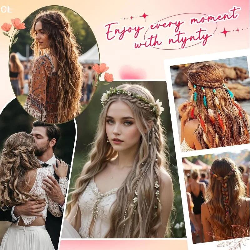 Bohemia Clip In Hair Extensions 24 Inches Fairy Hair Wig Hairpieces Synthetic Handmade Synthetic Weaving Hair Extensions Girls