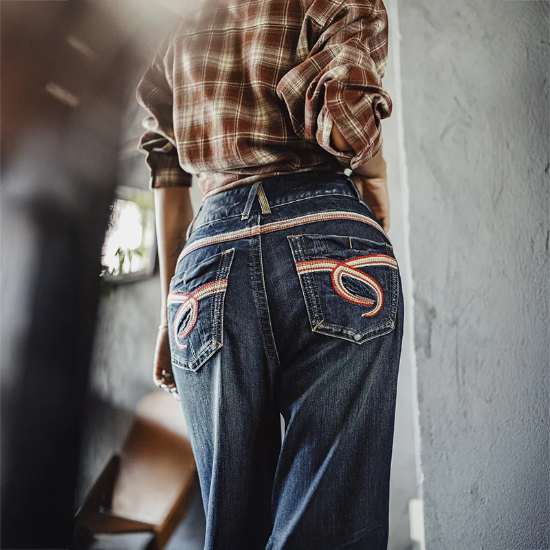 Maden Y2K بنطال جينز متوهج عالي الخصر مع سحاب YKK عتيق بأرجل واسعة بنطلون نسائي غير رسمي ملابس الشارع لخريف وشتاء